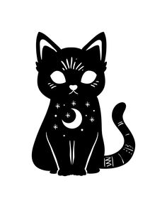 a black cat with the moon and stars on its chest