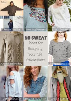 many different types of sweaters with the words no sweat ideas for recycling your old sweaters