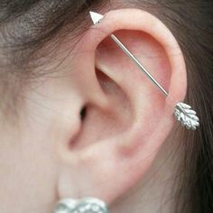 a close up of a person's ear with two piercings on it and one behind the ear