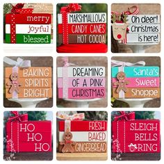 six different christmas signs with gingerbreads on them