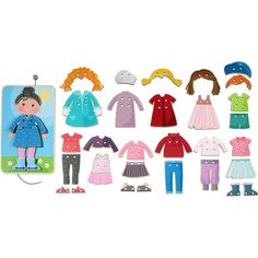 an assortment of doll clothes and accessories on a white background