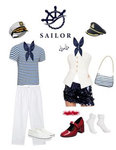 a sailor outfit is shown with shoes and accessories