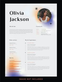 a professional resume template with an orange, blue and white background on the front page