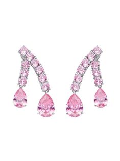 These darling earrings will be your new staple piece. Featuring pink crystals with a drop design, we are obsessed. Pink Earrings With Sparkling Cubic Zirconia Stones, Pink Teardrop Earring, Pink Teardrop Crystal Earrings, Pink Cubic Zirconia Crystal Earrings, Pink Drop Jewelry With Matching Earrings, Pink Teardrop Crystal Earrings For Pierced Ears, Pink Crystal Earrings For Pierced Ears, Party Drop Crystal Earrings With Pierced Detail, Pink Cubic Zirconia Drop Earrings