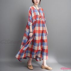 Unstructured Wide-Leg Dress for Women's Comfortable Casual Wear Casual Plaid Maxi Dress For Spring, Casual Plaid Maxi Dress, Vestidos Retro, Long Fitted Dresses, Silk Wrap Dresses, Casual Wear Women, Pantsuits For Women, Vintage Inspired Dresses, Vestidos Vintage