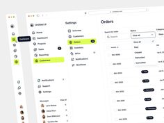 two screens showing different types of orders on the same page, one with multiple options