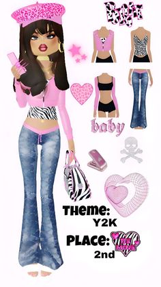 an image of a woman in pink top and jeans with accessories on her head, holding a cell phone