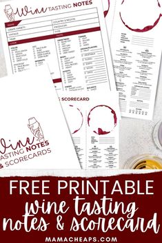 free printable wine tasting notes and menus