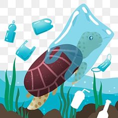 an underwater scene with plastic bottles, trash and sea animals in the ocean illustration png