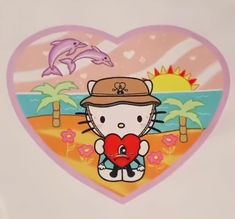 a hello kitty heart with a dolphin in the background