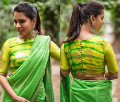 Plain Sarees With Designer Blouse - 40+ Creative Ideas • Keep Me Stylish Back Closed Blouse Designs, Closed Back Blouse Designs, Broked Blouse Designs, Normal Blouse, Plain Sarees, House Of Blouse, Lehenga Saree Design