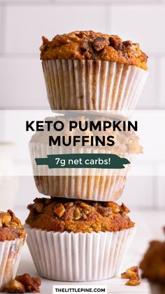 keto pumpkin muffins stacked on top of each other