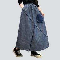 Introducing our lengthy high-waist women's denim skirt from the 2023 Autumn-Winter Collection, a must-have piece for the street style fashionista!Distinctive Features: Street Chic: Embrace the urban trends and make a statement with this denim skirt, perfect for any street vibe look. Patchwork Perfection: This skirt features a unique patchwork design, adding a touch of creativity and individuality to your outfit. Long and Lovely: The length of this skirt elongates your legs and creates a flatteri Womens Denim Skirts, Urban Trends, Fashion Skirts, 2023 Autumn, Dark Blue Color, Patchwork Designs, Colored Denim, Street Chic, The Urban