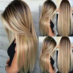 Ombre Blond, Natural Wigs, Ombré Hair, Beautiful Wigs, Full Hair, Brown To Blonde, Long Straight Hair, Light Blonde, Blonde Wig