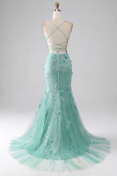 Green Mermaid Spaghetti Straps Long Prom Dress with Appliques Beach Theme Prom Dress, Turquoise Mermaid Dress, Jade Prom Dresses, Seafoam Prom Dress, Tropical Prom Dress, Prom Dresses 2024 Green, Aquamarine Clothes, Under The Sea Prom Dress, Teal Prom Dresses Turquoise