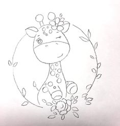 a drawing of a giraffe with flowers on it