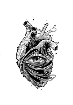 a drawing of a human heart with an eye