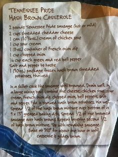 a piece of paper that has some type of recipe written on it with writing underneath