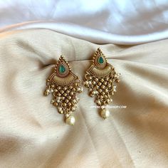 Temple Ethnic Simple dainty Earrings temple jewelry. Simple Jhumka, Ruby Color, American Diamond Necklaces, Temple Jewelry, Oxidized Necklace, Western Earrings, Color Stones, Ethnic Earrings, Kundan Necklaces