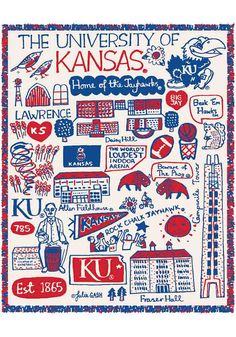 the university of kansas bandana is shown in red, white and blue with an image of