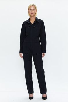 Abigail Long Sleeve Carpenter Jumpsuit - Black Rose Gold Hardware, Staple Pieces, Black Jumpsuit, Front Zipper, Gold Hardware, Jumpsuit Dress, Fashion Forward, Work Wear, Jumpsuit