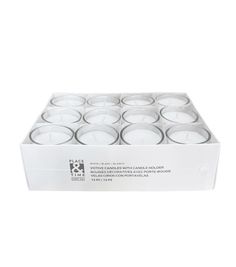 twelve white candles in a box on a white background, with the lid open to show the