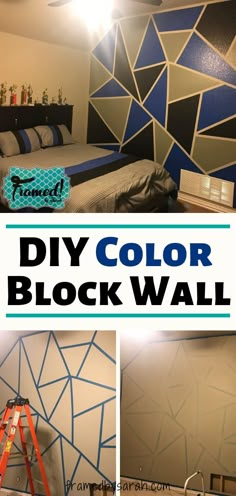 a collage of photos with the words diy color block wall