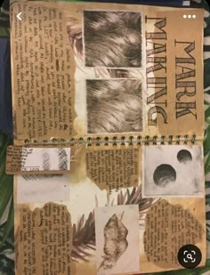 an altered book with many pictures and words on the pages that are torn up to look like feathers