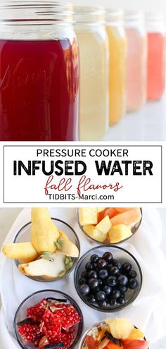 an image of some food on a plate with fruit and water in the background text reads pressure cooker infused water palen flavors