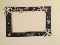 a black and white photo frame with happy birthday written on it