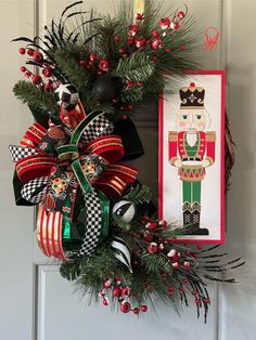 a christmas wreath with a nutcracker on it