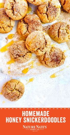 homemade honey snickkerdoodles on a baking sheet with the title above it