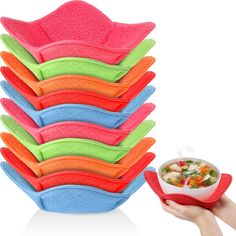 PRICES MAY VARY. Package includes: you will receive 10 pieces of multi color bowl holders in bright colors, enough quantity and a good combination to meet your daily uses and replacement Multiple functions: you can not only use these reusable bowl holder to hold hot foods, but also can use them to carry ice cream and frozen yogurt directly from the refrigerator Size information: each microwave safe bowl holder measures approx. 19 x 19 x 9 cm/ 7.5 x 7.5 x 3.5 inches, which is a suitable size fitt Refrigerator Size, Easter Basket Gift Ideas, Microwave Bowl Holders, Bowl Holders, Refrigerator Sizes, Basket Gift Ideas, Microwave Plate, Things To Buy On Amazon, Plate Holders