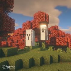 Builds On Minecraft, Cute Minecraft Pumpkin Patch, Minecraft House Foundation, Cute Fall Minecraft Houses, Cute Halloween Minecraft Builds, Minecraft Medieval Fireplace, Horror House Minecraft, Ghost Minecraft Banner, Cute Fall Minecraft Builds