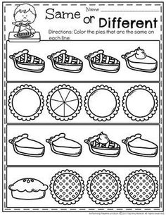 a printable worksheet for the same number of different objects, including pies and