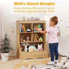 Transform your child's play area with this exceptional kids' toy storage organizer. Offering a combination of functionality and style, this organizer features a spacious tabletop, 4 cubbies, and a large storage bin, providing ample room for toys, books, and decorations. Crafted from high-quality boards, it boasts stability and durability, with each section capable of holding up to 110 lbs on the tabletop, 44 lbs in each cubby, and 55 lbs in the storage bin. Designed with 2 safety anti-tipping de Childrens Book Storage Target, 4 Cube Organizer, Stylish Toy Storage, Toy Storage Organizer, Kids Bookshelf, Large Storage Bins, Toy Storage Bins, Toy Storage Organization, Kids Flooring