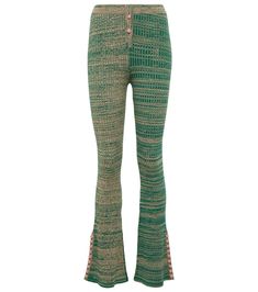 Relax in the green space-dyed Marl pants from Live The Process. The slender ribbed-knit pair has covered buttons at the flared cuffs and mid-rise waistband. Partner with the coordinating cardigan for enviable '70s style. | Live The Process Marl space-dyed flared pants Crochet Flare Pants, Flared Pants, Knit Pants, 70s Fashion, Slim Legs, Pink Print, Covered Buttons, Flare Pants, The Process