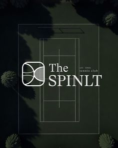 the spinit logo is shown on a dark green background with pine cones around it
