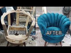 before and after photos of an old chair