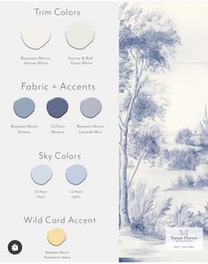 the different shades of paint are shown in this graphic style, including blue and white