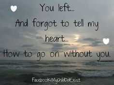 an image of the ocean with hearts on it and a quote that says, you left and forgot to tell my heart how to go on without you