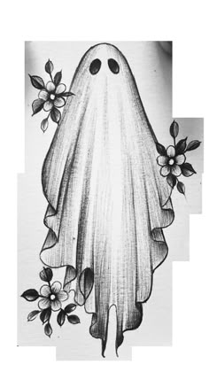 a drawing of a ghost with flowers on it