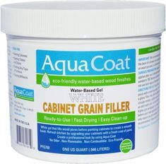 a jar of water based white cabinet grain filler