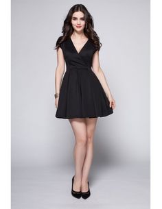 Black Fitted V-neck Dress, Black Fitted V-neck Dress For Formal Occasions, Black V-neck Midi Dress For Party, Fitted Black A-line V-neck Dress, Fitted A-line V-neck Dress For Date Night, Fitted Black V-neck Cocktail Dress, Dressy Knee-length V-neck Dress For Party, Chic Black A-line V-neck Dress, Chic A-line V-neck Dress For Night Out