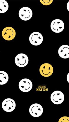 a black background with white and yellow smiley faces