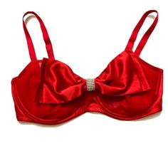 New With Tags Underwire Satin Bra For Party, Party Underwire Satin Bra, Satin Underwire Bra For Party, Party Satin Bra With Underwire, Elegant Satin Bra For Party, Victoria's Secret Red Bra For Night Out, Victoria's Secret Red Party Bra, Party Tops From Victoria's Secret, Bra Friendly, Red Fitted Bra For Parties