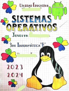 a poster with an image of a penguin on it's back and the words sistemas operativos written in spanish