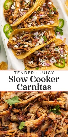 tender juicy slow cooker carnitas is the perfect side dish for tacos