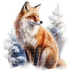 a painting of a fox in the snow