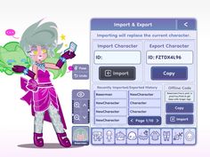 an animated character is standing in front of a computer screen with information about the character